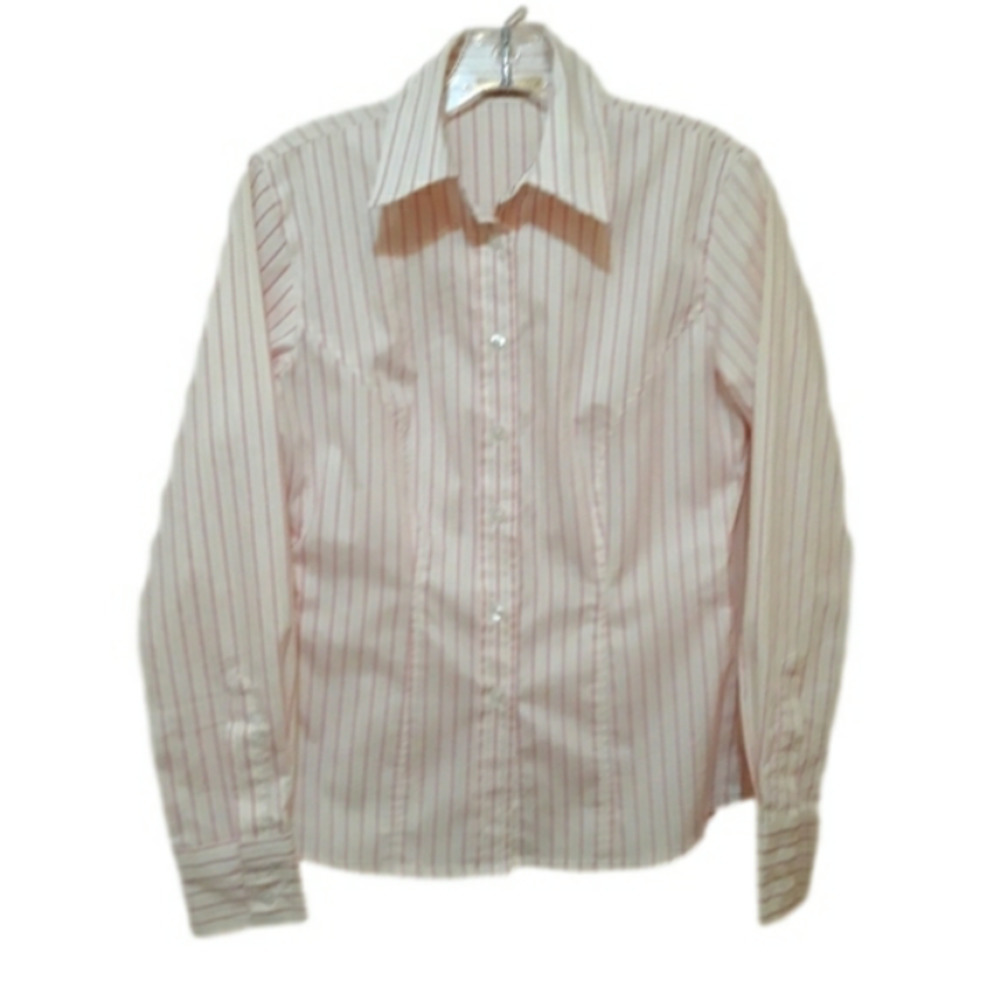 Adong Silk Long-Sleeve button down striped collared  shirt size small